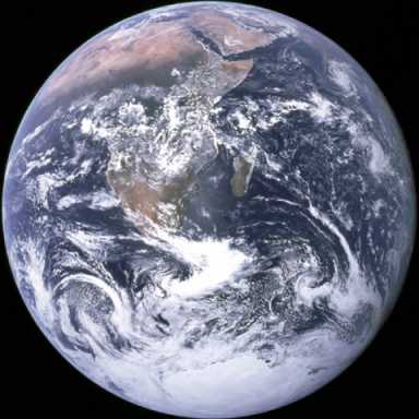 View of the Earth as seen by the Apollo 17 crew traveling toward the Moon.